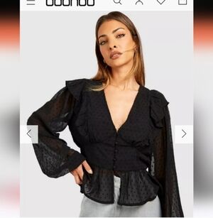 NWOT BOOHOO 18 Long Sleeve BlouseDobby Button Detail Long Sleeve Blouse